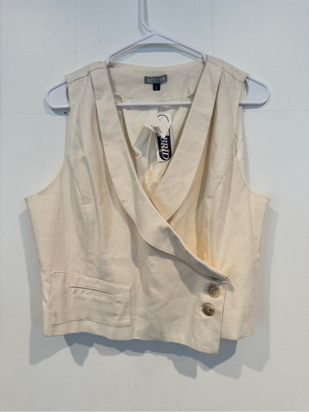 NWT Hybrid Cream Cropped Vest with Button Detail